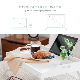 ROSSIE HOME Extra Large Wood Bed Tray, Lap Tray, Lap Desk with Phone Holder - Fits up to 17.3 Inch Laptops and Most Tablets - Soft White - Style No. 78104