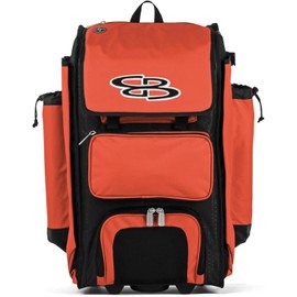 Boombah Rolling Catcher's Superpack Baseball/Softball Gear Bag - 23-1/2" x 13-1/2" x 9-1/2" - Black/Orange - Telescopic Handle - Holds 4 Bats - Wheeled Version