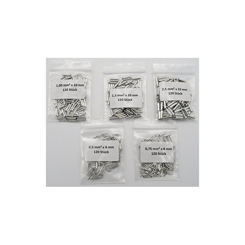 Wire End Ferrules Set Assortment Uninsulated Blank 0.5/0.75/1.0/1.5/2.5 mm² 600