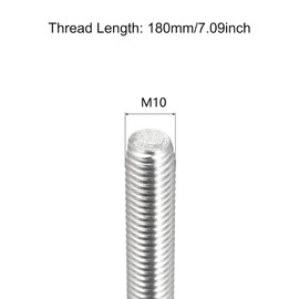 TA-VIGOR 2Pcs M10 x 180mm Fully Threaded Rod, 304 Stainless Steel Studding Rod Bar, Right Hand Threads Rods for Anchor Bolts, Clamps, Hangers and U-Bolts
