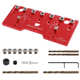 Drilling Template for Shelf Pins with 7 Hardened Drill Guides Drilling Template High Quality Aluminium 22 x 10 cm 1/4 Inch 5 mm Drill Gauge 32 mm Drill Guides for Woodworking DIY (Red)