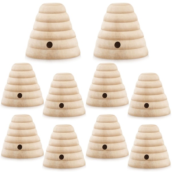 GlikCeil 10 Pcs Wood Bee Hive Decor Unfinished Wood Threaded