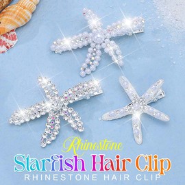 CAKURE Starfish Hair Clip Gold Beach Hair Barrettes Mermaid Hair Accessories for Women and Girls (Pack of 3) (b-silver)
