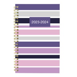 Blueline Essential Academic Weekly/Monthly Planner, 13 Months, July 2023 to July 2024, Gold Twin-Wire Binding, Poly Cover, 8" x 5", Geo Design, Stripes, Bilingual (CA114BPH.03-24)