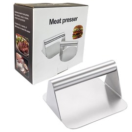 Tongke Stainless Steel Manual Hamburger Meat Press, 6 Inch Meat Press Press Kitchen Meat Press Plate Steak Hamburger Making Grill Press and Squeeze Greaser (Square)