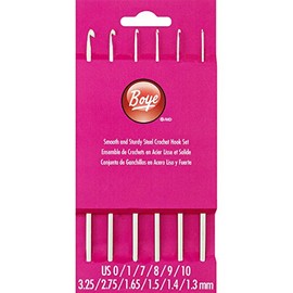 Boye 3396276STSM Steel Crochet Hook Set, US Sizes 0, 1, 7, 8, 9, 10, Silver
