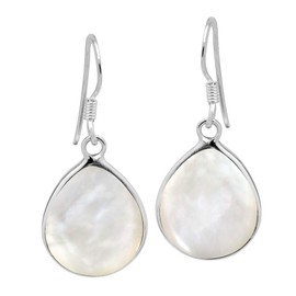 AeraVida Classic Dainty Chunky Teardrop White Mother of Pearl Inlay .925 Sterling Silver Dangle Earrings | Stylish Women's Jewelry Accessory