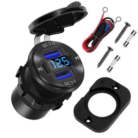 USB Car Charger Socket,12V 4 Port Fast Charging Outlet Panel,Dual 18W QC3.0 USB-A & 30W PD Type C Charger Power Outlet Panel with Switch LED Voltmeter for Car/Boat/Motorcycle/SUV/RV Truck