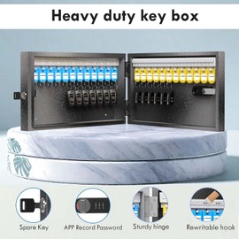 WeHere 24 Key Lock Box, 16 Key Cabinet with Combination Lock & Key Tags, Key Organizer Wall Mount Lockbox, Key Security Storage for Garage,Office,Holtel,Home, White Blue