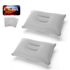 JU YING Inflatable Camping Pillow, Travel Pillow, Grey, Pack of 2, Air Cushion, Sand Beach Pillow for Office, Weekend Trip, Beach Holiday, Tent Holiday (Light Grey)
