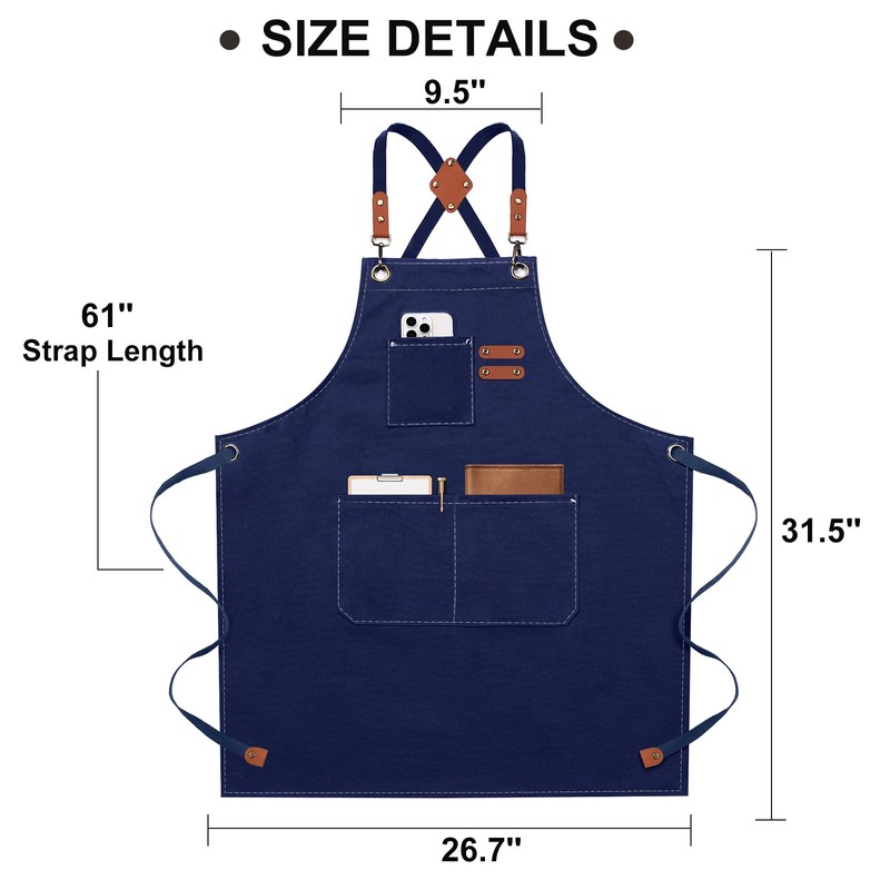 ZOMAO Chef Apron for Women Men with Large Pockets, Cotton