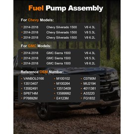 VANBOL - Módulo de bomba de combustible eléctrica compatible con Chevy Silverado GMC Sierra 1500 V6 4.3L V8 5.3L V8 6.2L Reemplaza E4123M SP6714M VANBOL0166 con sensor de presión de unidad de envío