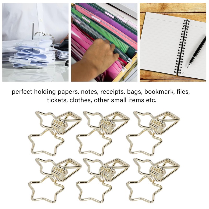 100Pcs Star Binder Clips Hollow Out Cartoon Style Strong Clamping