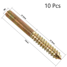 TOP-VIGOR 10Pcs M8x75mm Hanger Bolts, Double Headed Bolts Self Tapping Screw, Double Ended Dowel Screws, Screw Dowels Hanger, Threaded Lag Wood Screws and Machine Bolts for Wood Joint Furniture