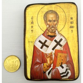 Wooden Greek Christian Orthodox Wood Icon of Saint Nicholas / A0