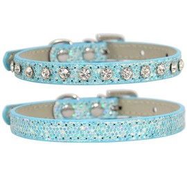 Yiwong Collar for Cats, 2 Ps Cat Collar Made of Glitter Fabric with Diamonds, Adjustable Puppy Collar, Sparkling Collar for Dogs and Cats