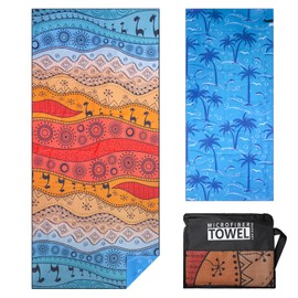 Microfibre Beach Towels for Adults Women Men Extra Large Lightweight Quick Dry Sand Free Travel Towel Double Sided Printing for Swim Sports with Mesh Bag 80×180cm Desert Camel 1 Pack