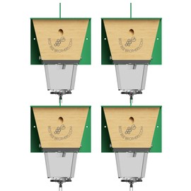 Best Bee Brothers Ultimate Pro Carpenter Bee Trap for Outside with Extra-Large, Clear External Bee Vault & Spring-Loaded Door, 4.2” D x 5.8” W x 7.5” H (4 Pack)