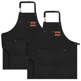 2 Packs delantales de cocina para hombres y mujeres, delantal de cocina con peto ajustable y bolsillos, delantales de cocina unisex para asar a la parrilla, pintar y crear estilo (Negro + Negro)