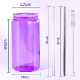16oz Plastic Mason Jars, 6Pack Clear Mason Drinking Acrylic Cups with Lids and Stainless Steel Straws Iced Coffee Cups Shatterproof Unbreakable Tumblers for Smoothies, Beer, Coffee, Milk Tea, Colored