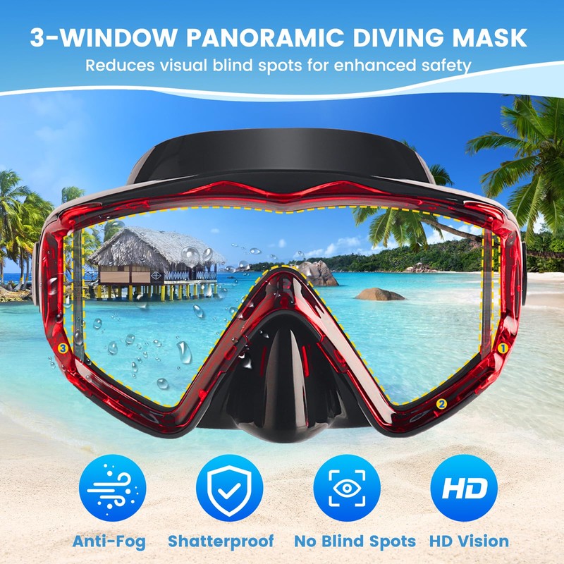 2 Pack Snorkel Mask for Adults - 180° Panoramic View,