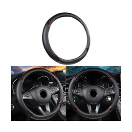 BESULEN Leather Car Steering Wheel Cover, Carbon Fiber Anti-Slip Automotive Steer Wheel Protector, Soft Breathable Vehicle Interior Decor Accessories, 15Inch Universal for SUV, Truck, RV（Black/Coffee）