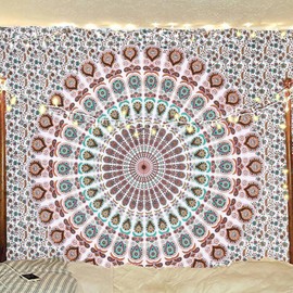 Bless International Indian hippie Bohemian Psychedelic Peacock Mandala Wall hanging Bedding Tapestry (Floral Gold, King (88x104Inches)(225x265Cms))