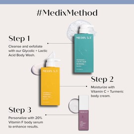 Medix 5.5 Set De 3Pc Para El Cuidado De La Piel Anti Envejecimiento Crema Corporal Con Vitamina C + Gel Exfoliante Aha Espuma De Ácido Glicólico Lavado Facial Y Corporal + Suero Refue