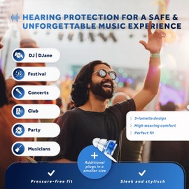 SCHALLWERK ® Music+ | Discreet Ear Protection Earplugs - Dampen Noise & Maintains Sound Quality - Transparent Ear Plugs - Earplugs Suitable for Music, Festival, Work & Learning