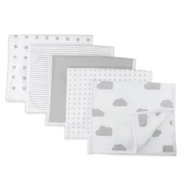 Ely's & Co. Baby Burp Cloth,Waterproof Reversible Jersey Cotton Large Burp Cloths, Cloth Diapers 20" x 12" 5 Pack Grey Combo for Baby Boy or Baby Girl