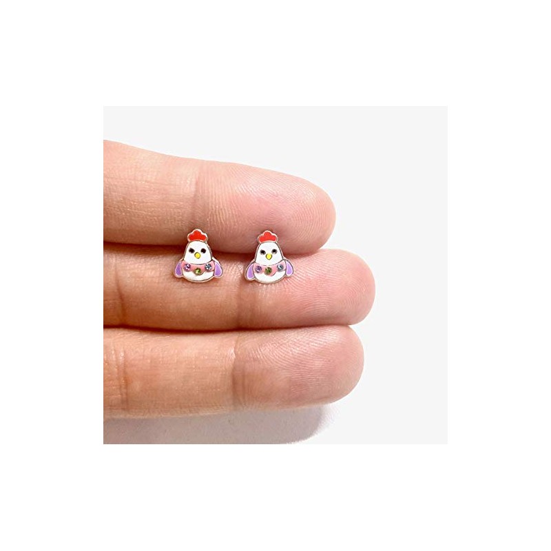 Easter Chick Stud Earrings with Crystal Stones - 925 Sterling