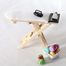 NUOBESTY 1 Set Dollhouse Miniature Iron Ironing Table Playset Mini Ironing Board Steam Iron Model Toy Laundry Room Furniture for DIY Fairy Garden Micro Landscape