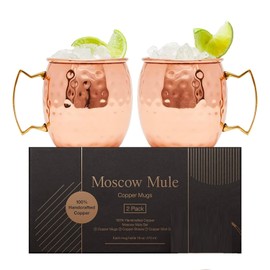 KC Copper Moscow Mule Mug Cup Set of 2, 16 oz, Premium 100% Solid Copper with Brass Handle