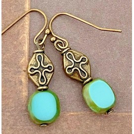 Aqua and Bronze Dangle Earrings Summer Jewelry Earrings for Women #3298FE614