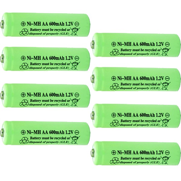 OXWINOU AA Ni-MH 600mAh 1.2V aa Rechargeable Battery for Outdoor Solar Lights,Garden Lights, Remotes, Mice (Green 8-Pack)