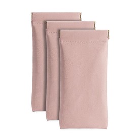 Ldirect 3 Pack Leather Eyeglasses Cases PU Soft Sunglasses Pouch Squeeze Top Portable Glasses Cases for Men Women (Pink Pink Pink)