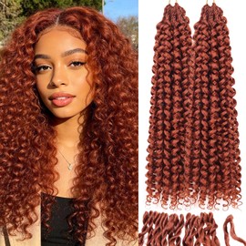 MAYSA Ginger Copper Beach Waves Prelooped Crochet Hair 120 Strands 18 Inch Water Wave Crochet Hair Long Curly Crochet Hair Extensions for Black Women #350
