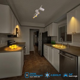 LEONLITE 36W LED Track Lighting Fixtures Ceiling Dimmable, 4 Light Directional Track Fixture Flush Mount, CRI90, 2800lm, Spotlight Ceiling Light Indoor, Aluminum, Anti-Glare, 3000K Warm White, White