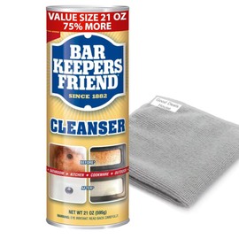 GoodDealsHouse Bundle: Bar-Keeper`s Friend Powder Cleanser, 21 OZ with Microfiber Cleaning Towel 14 * 14inch