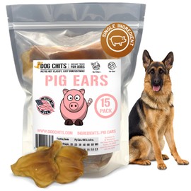 Dog Chits Pig Ears for Dogs – 100% Natural Baked Pig Ear Dog Treats & Training Chews – High Protein, Lower Fat, Grain-Free – Great for Puppies, Dental Support – Medium Size, 15 Pack – Made in USA