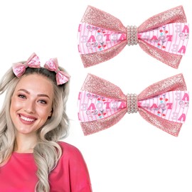 Valentine's Day Hair Bow Clips 2Pcs Pink Valentines Hair Clips Glitter Heart Hair Barrettes Sparkly Leather Love Heart Bowknot Alligator Clips for Girls Women Kids Holiday Headdress Hairpin