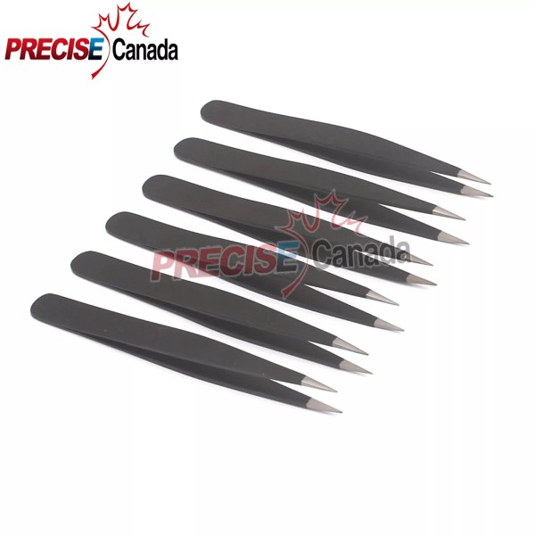 Precise Canada 6 PCS EYELASH EXTENSIONS BLACK STRAIGHT TWEEZERS