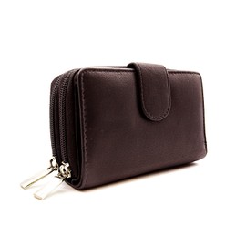 Women's Small Purse, Real Leather Zip Wallet with Coin and Key Pocket for Ladies (Brown)