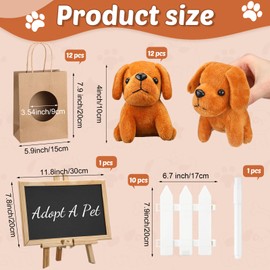 Arrowbash 36 Pcs Mini Plush Stuffed Animals Set with 10 White Plastic Fence 12 Kraft Paper Gift Bags Wooden Mini Chalkboard Signs Chalk Marker for Animal Adopt a Pet Theme Birthday Party (Stylish)