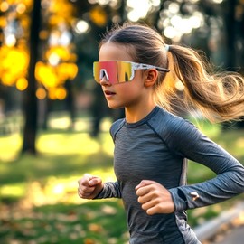 RIVBOS Youth Baseball Sunglasses for Kids(Boys&Girls) Polarized UV Protection Cycling Glasses WhiteBlack RabwDot-OrgnRabw lens RYS008