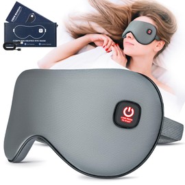 Heated Eye Mask, Cordless Warm Eye Compress for Dry Eyes, Blepharitis,Light Blocking Heat Eye Mask for Men Women, Electric Warm Eye Mask for Airplane Sleeping,Blackout Eye Mask for Travel (Gery)