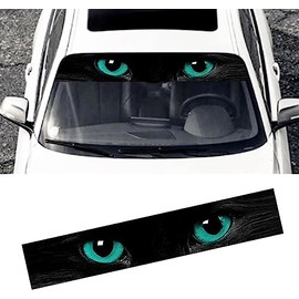 Ykybhx 2PCS Car Front Window Windshield Decals Vinyl Front Sunshade Rear Visor Strip Sticker 3D Cat Eyes Front Windshield Banner Colorful Reflective Decal Sticker Universal for 52.4" x 8.3",09