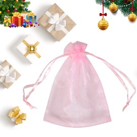 Boshen 100/200PCS Organza Gift Candy Sheer Bags Mesh Jewelry Pouches Drawstring Bulk for Wedding Party Favors Christmas (3" X 4"(100PCS), Pink)