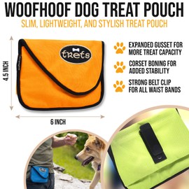 Woofhoof Dog Treat Pouch, Orange Training Treat Pouch - Clip On Dog Treat Holder, Innovative No Spill Design, Magnetic Flap, Expandable Gusset, Made of Durable Nylon, Machine Washable