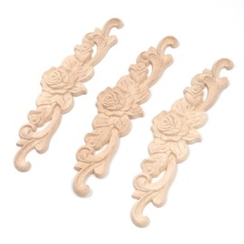 T Tulead Wood Carving Decal Rose Wood Appliques Furniture Cabinet Decoration Onlay Applique 7.87"x2",Pack of 3